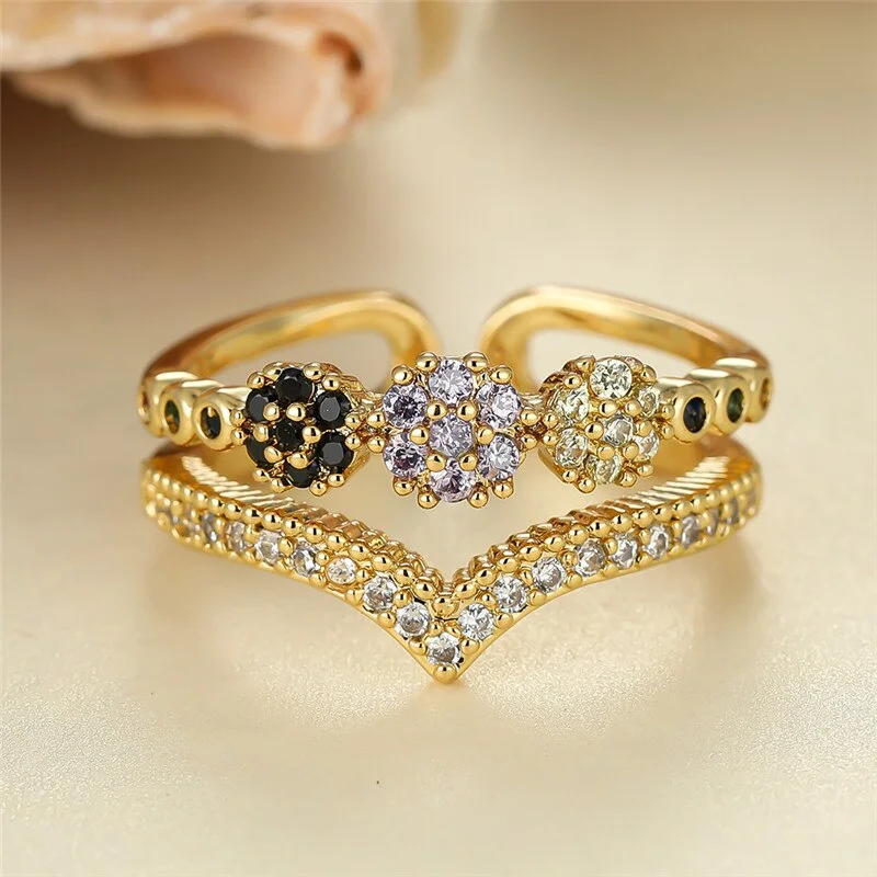 Luxury Female Small Round Adjustable Ring Classic Yellow Gold Color Engagement Ring Minimalist White Wedding Rings For Women