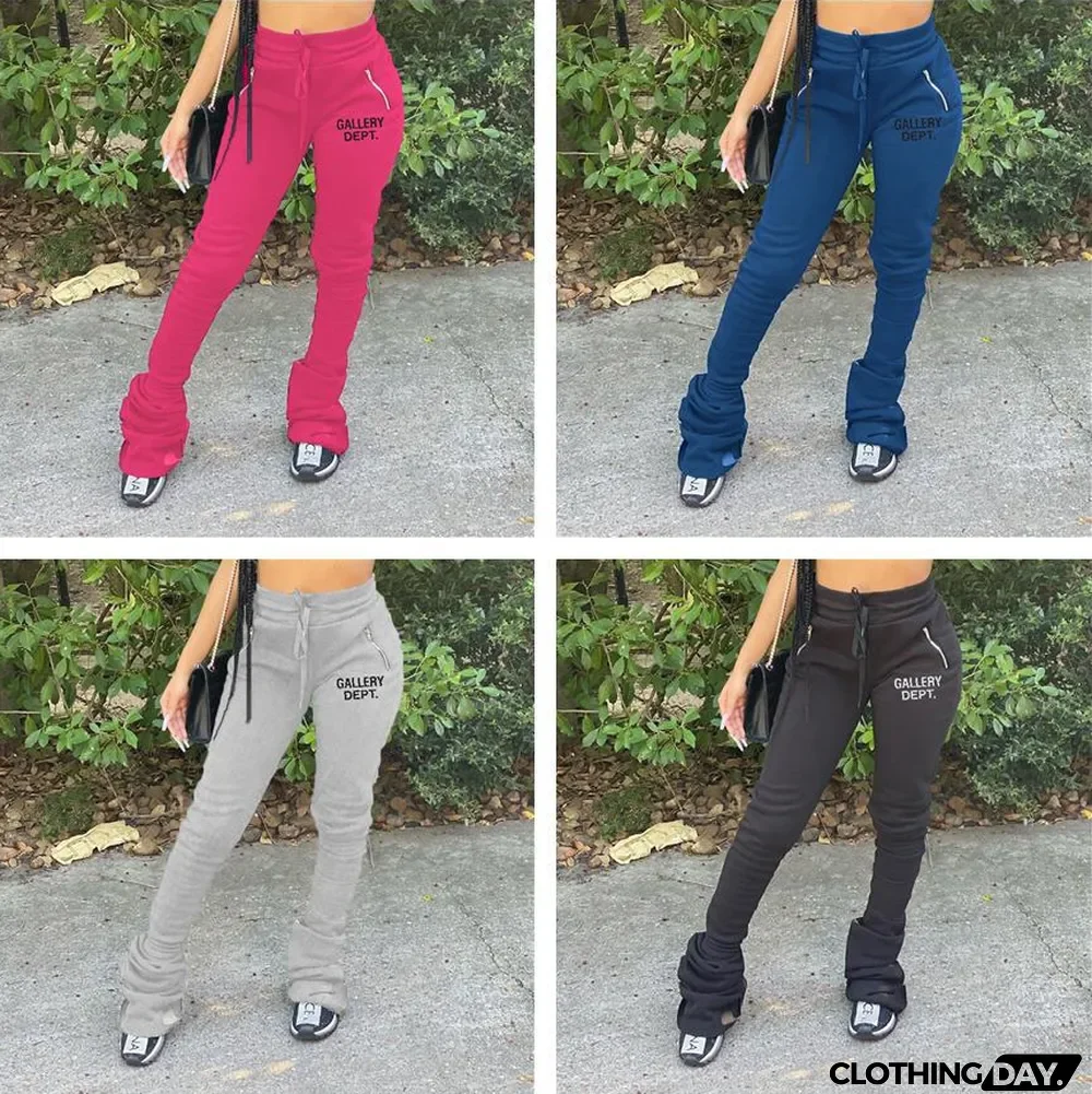 Plus Size Letter Print Sports Drawstring Stacking Pants