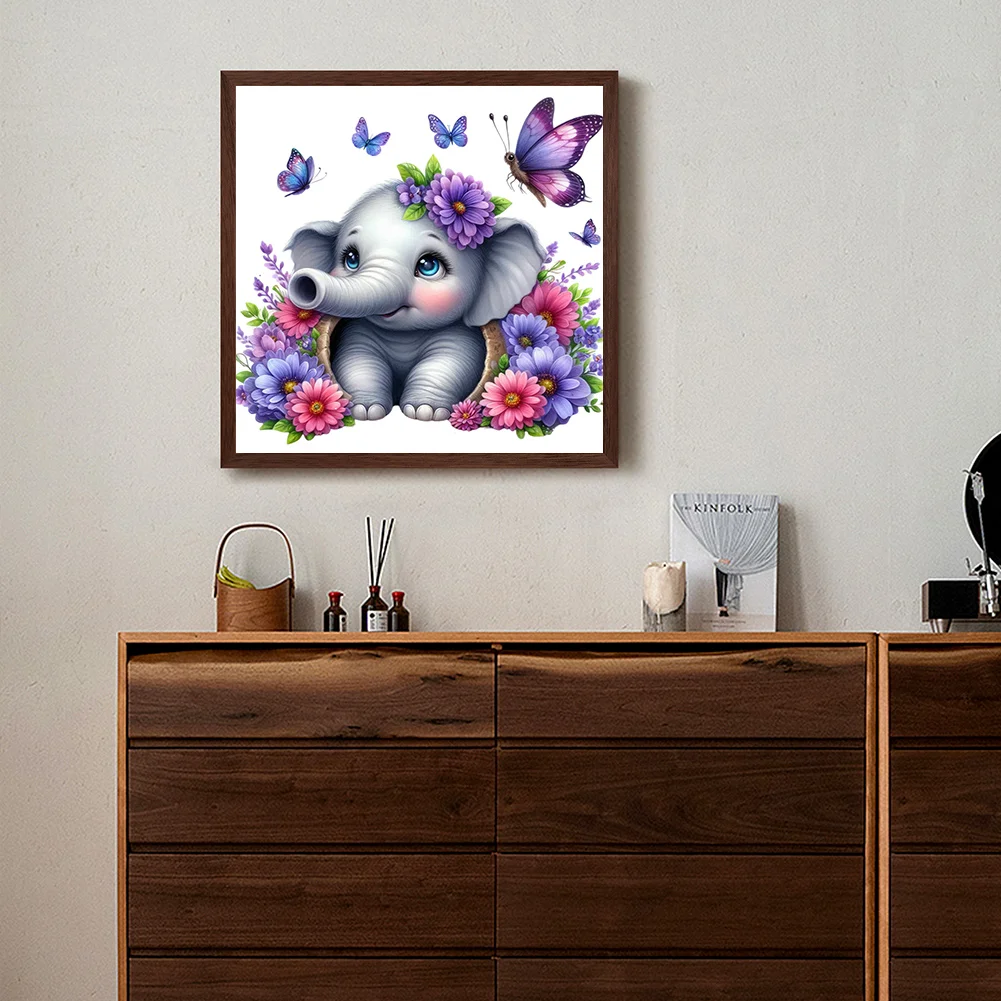 Diamond Painting - Full Round Drill - Flower Elephant(Canvas|30*30cm)