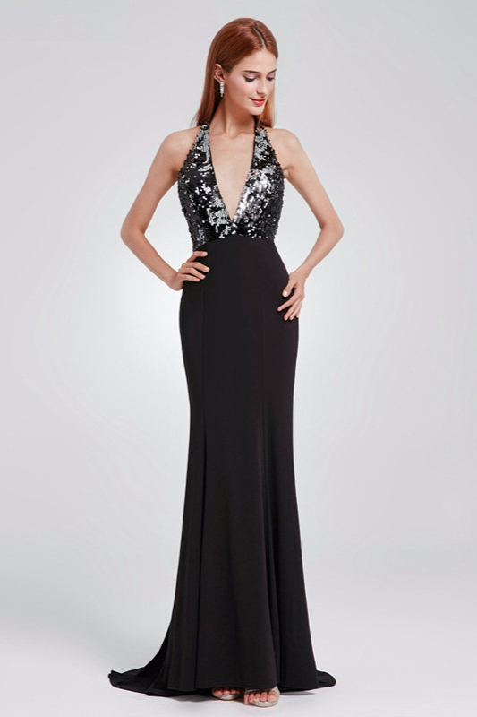 Bellasprom Black Sequins Mermaid Backless Prom Dress Halter Bellasprom