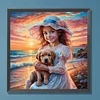 Fille et chien-rond drill diamond painting-30*30cm