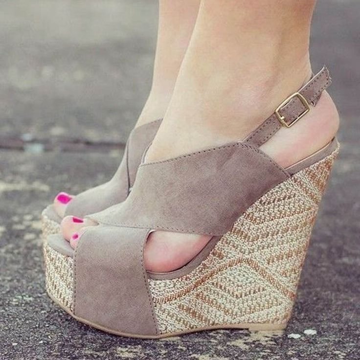 Grey Taupe Wedge Sandals Suede Slingback Shoes with Platform |FSJ Shoes