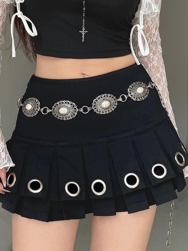 Y2k Gothic Eyelet Cutout Mini Skirt