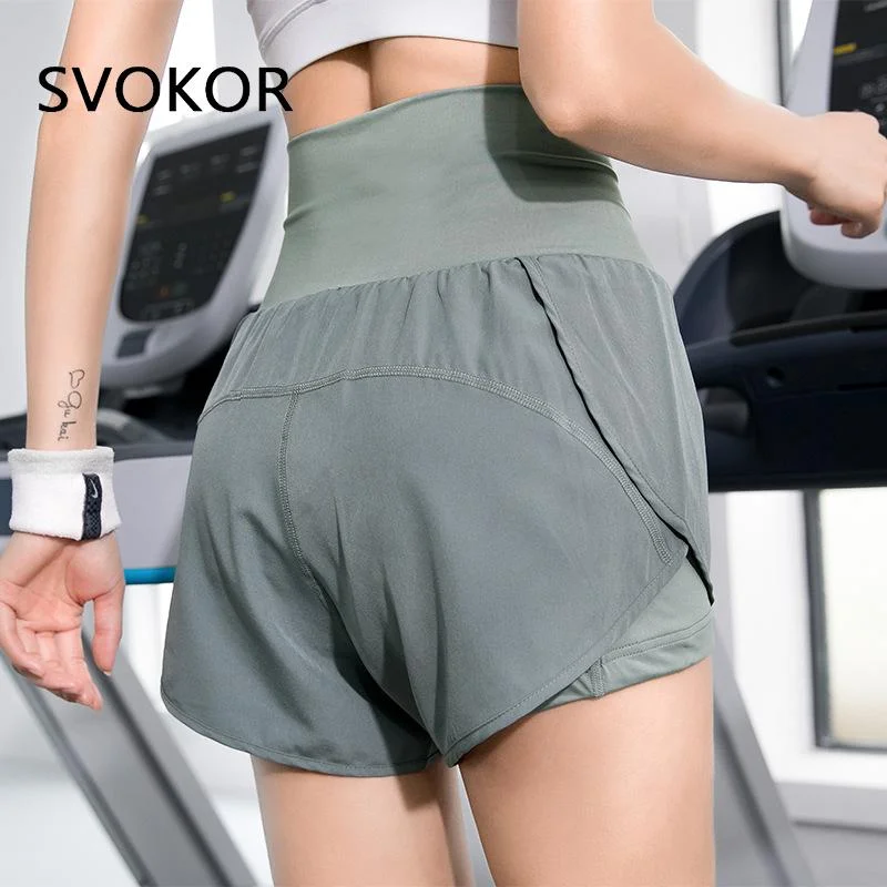 SVOKOR Fitness Shorts Women Pocket Double Anti-Light Gym Sport Summer Womens Pants Running High Waist Short Quick Dry