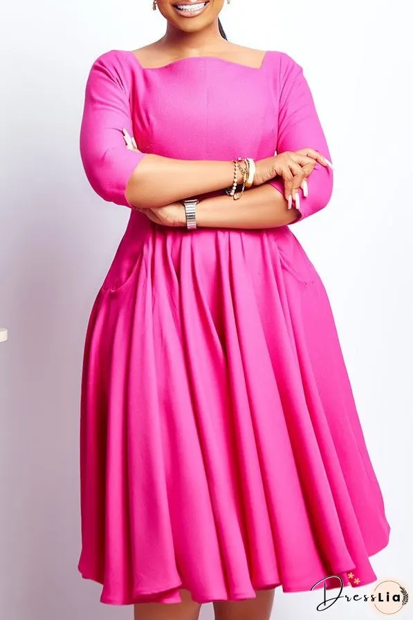 Elegant Solid Square Neck Midi Dress