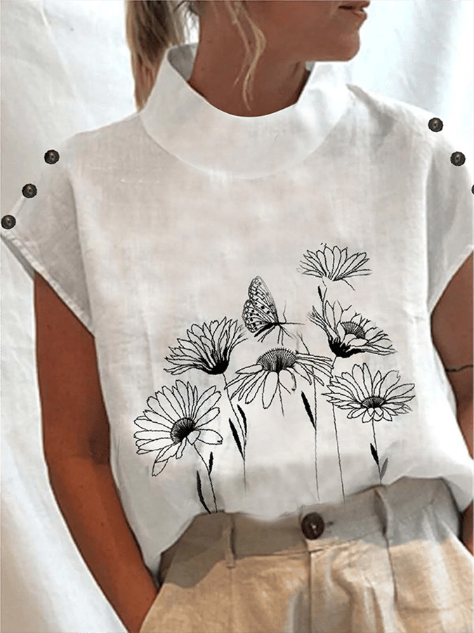 Half Turtleneck Button Down Casual Shirt