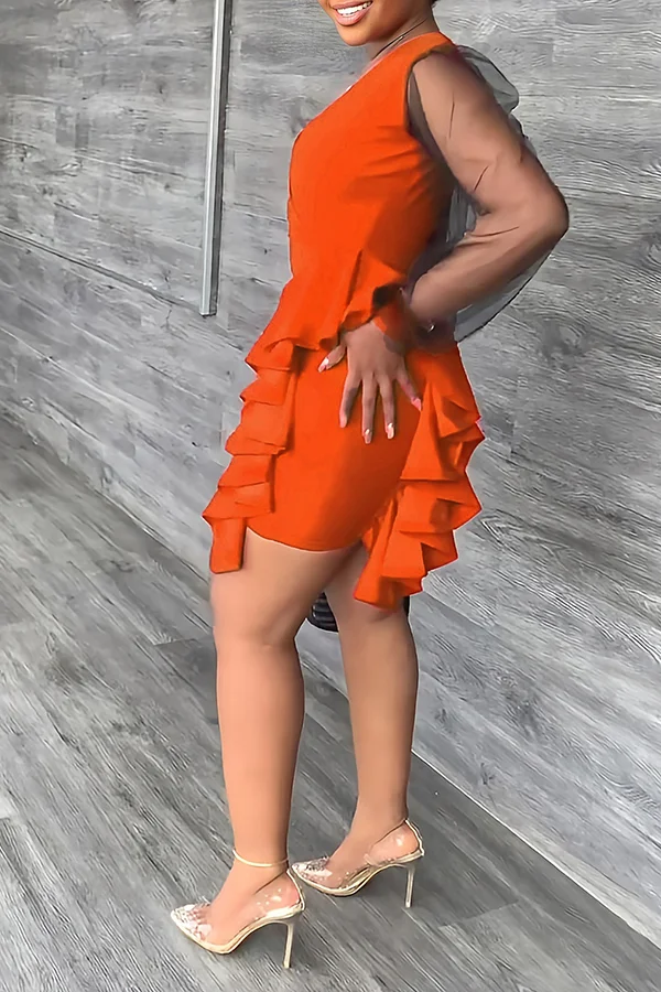 Stylish Ruffle Hem Puff-sleeve Dress