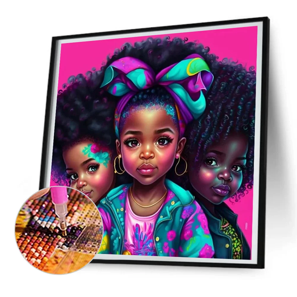 Diamond Painting - Full Round Drill - Black Girl(Canvas|30*30cm)