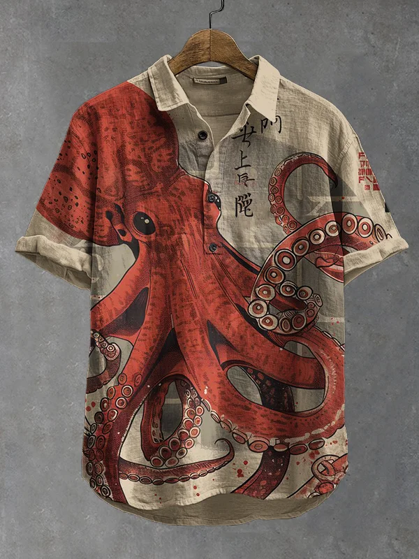 Men's Octopus Japanese Vintage Art Print Polo Shirt