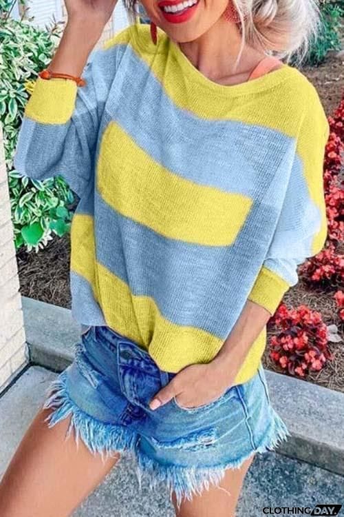 Color Block Stripe Long Sleeve T Shirt