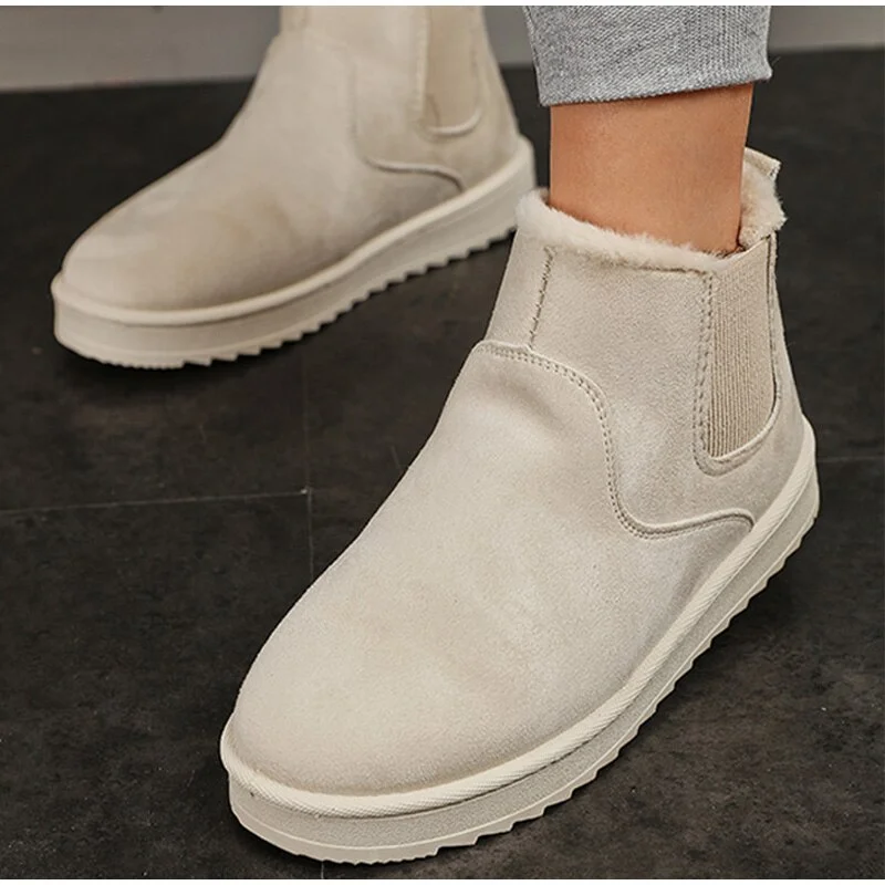 Qengg MCCKLE Women's Snow Boots Slip-on Waterproof Winter Warm Plush Women Chelsea Ankle Boots Ladies Home Cotton Shoes Female Botas