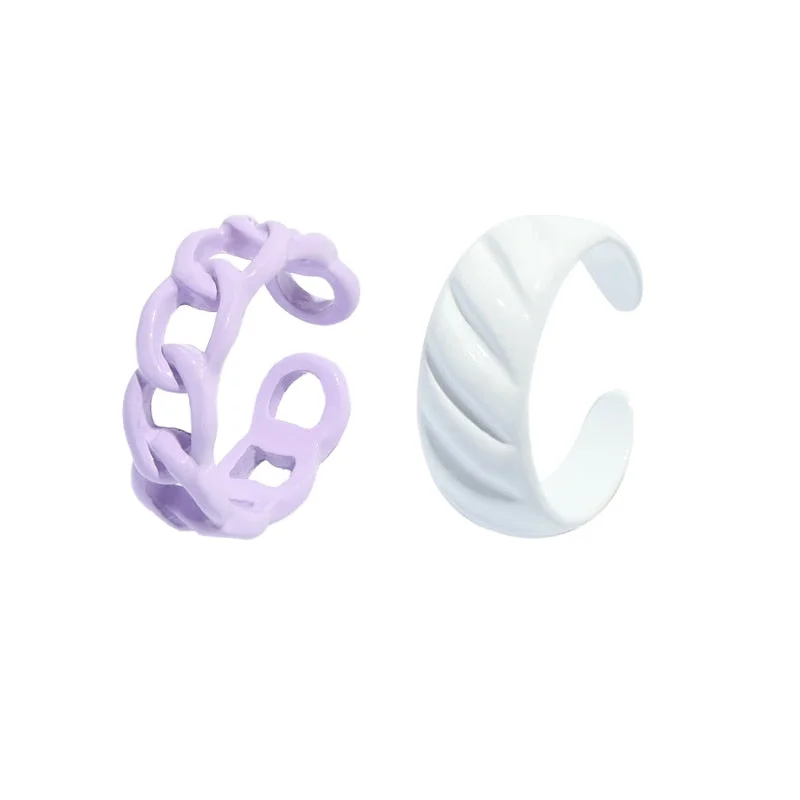 Dvacaman 2021 New Trendy Hand-Painted Candy Color Dripping Oil Geometric Chain Rings Set for Women Colorful Irregular Open Rings