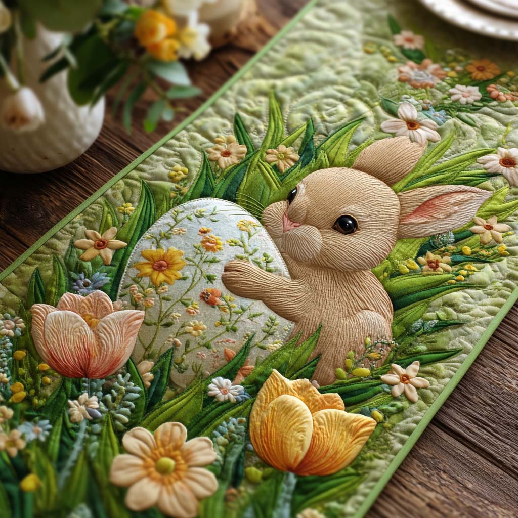 Pastel Garden Bunnies Quilted Table Runner NCU0NT12270
