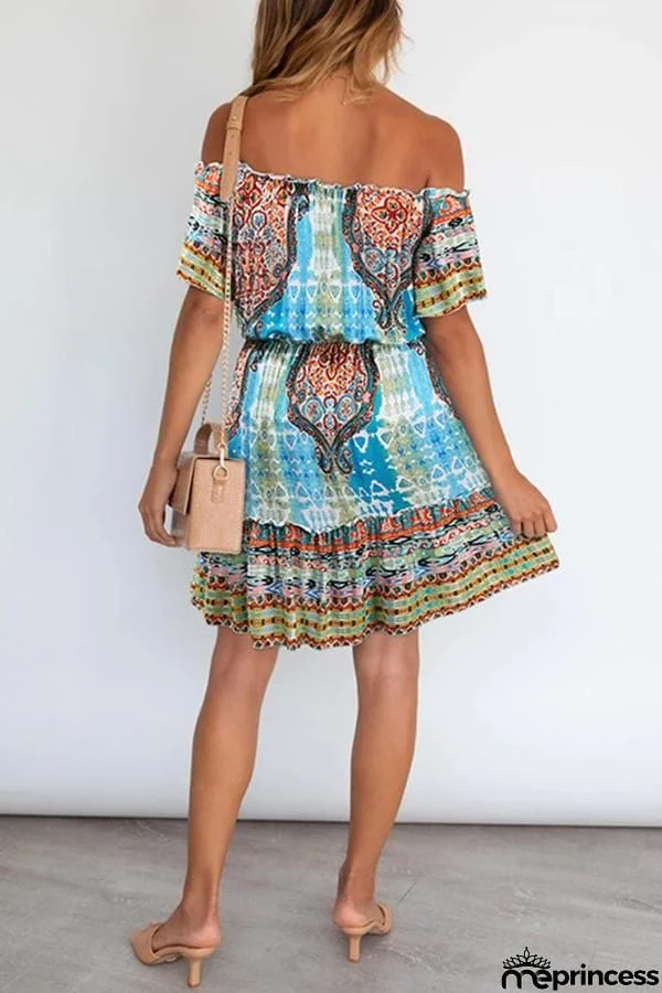 Bohemian Off Shoulder Short Sleeve Dress