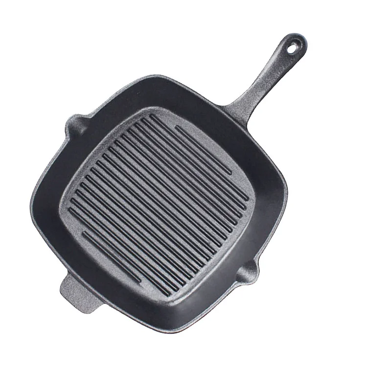 26cm Square Ribbed Cast Iron Frying Pan with Handle