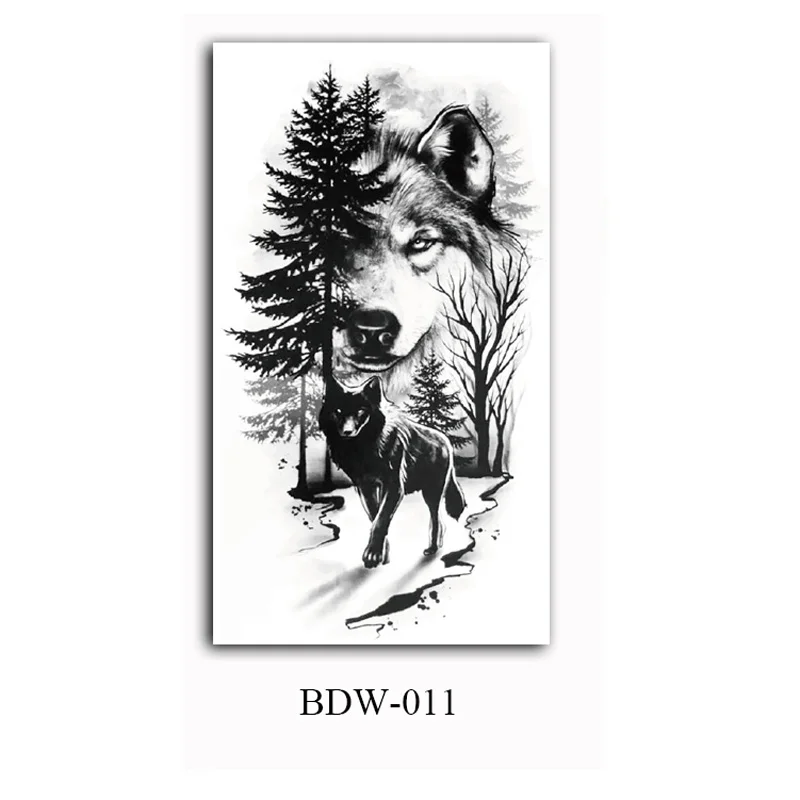 Sdrawing Arm Waterproof Temporary Tattoos for Men Tiger Wolf Animal Tattoo Stickers Body Art Skeleton Fake Tattoo for Women