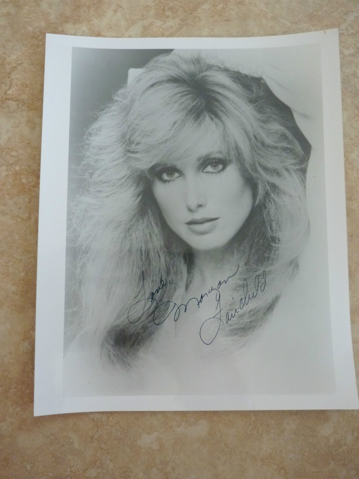 Morgan Fairchild 8x10 B&W Photo Poster painting Fan Club Sexy Printed Signature