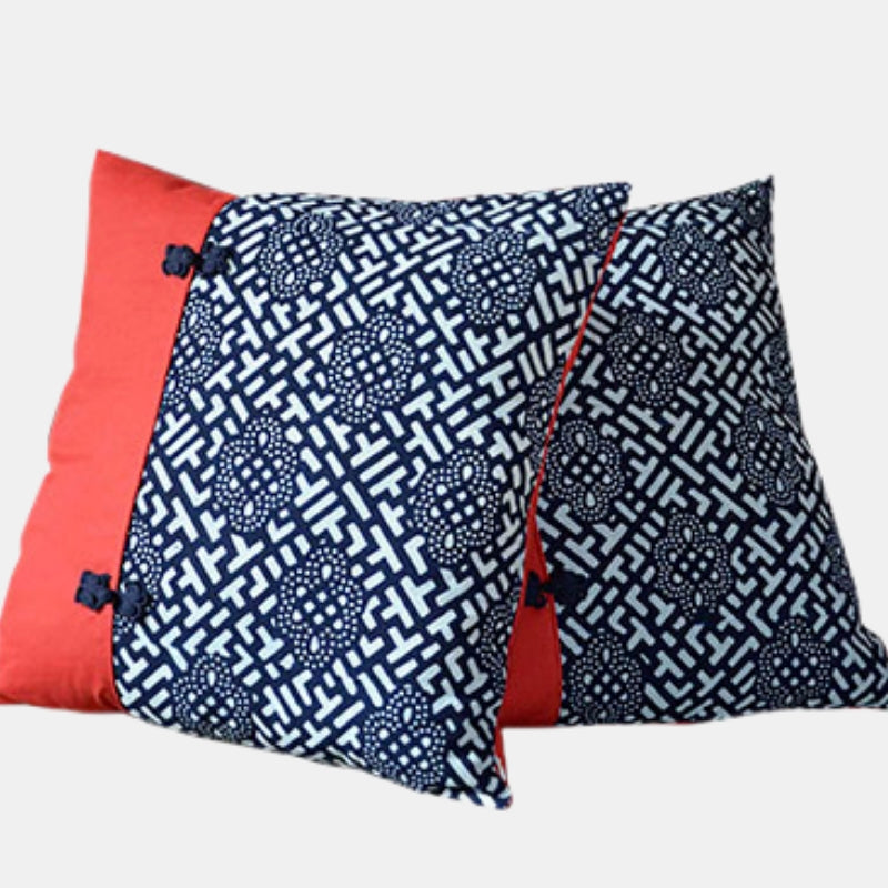 Pastoral Throw Pillow Covers Handmade Button Knot Sofa Office Pillow Cover Cushion Cover Chinese Style Blue and White Porcelain