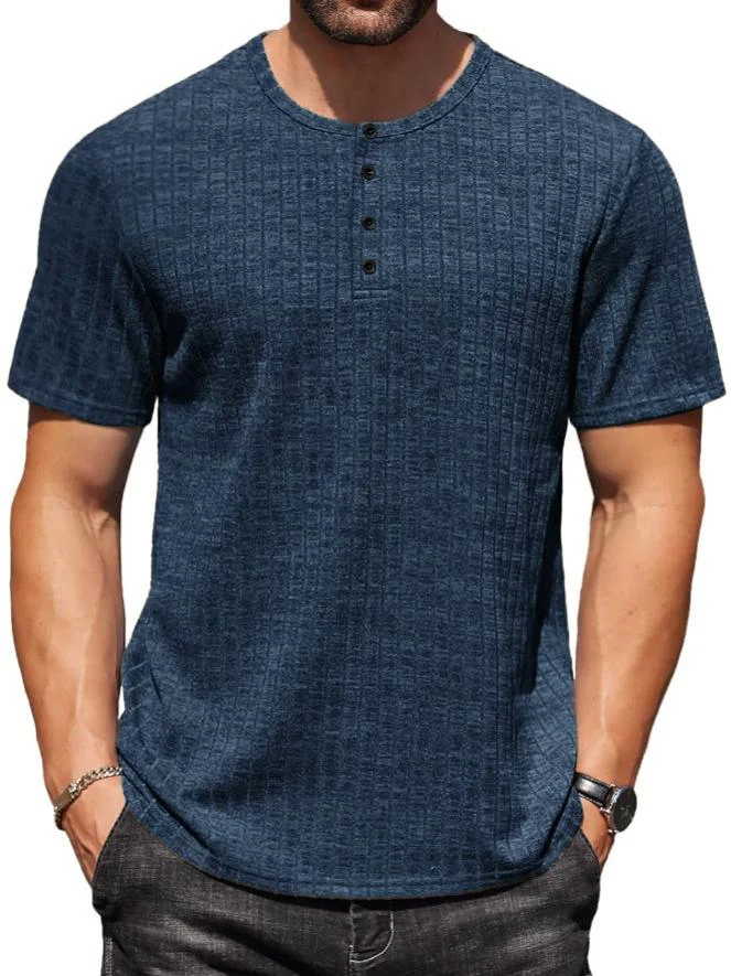 Men's Casual Sports Basic Elastic Textured Fabric Henley Shirt