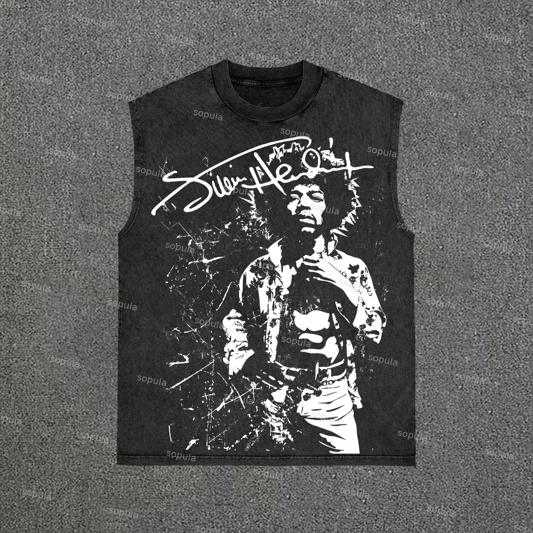 Sopula Jimi Hendrix Pattern Vintage Wash Retro Sleeveless Tank Top - Sopula｜Premium Graphic Tees & Graphic Clothing
