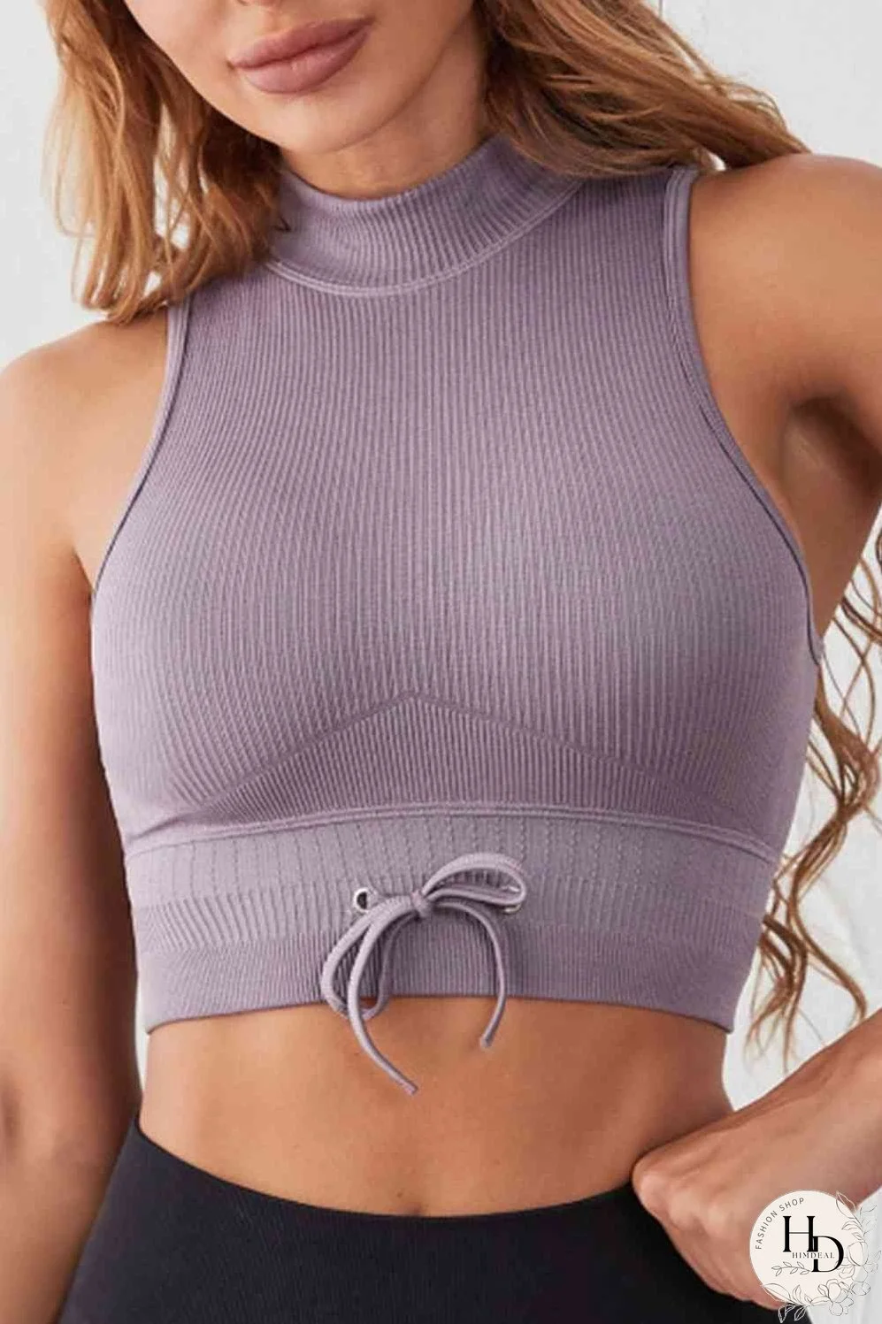 Mock Neck Ribbed Sports Tank