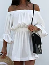Solid Color Off-The-Shoulder Long Sleeves Mini Dress