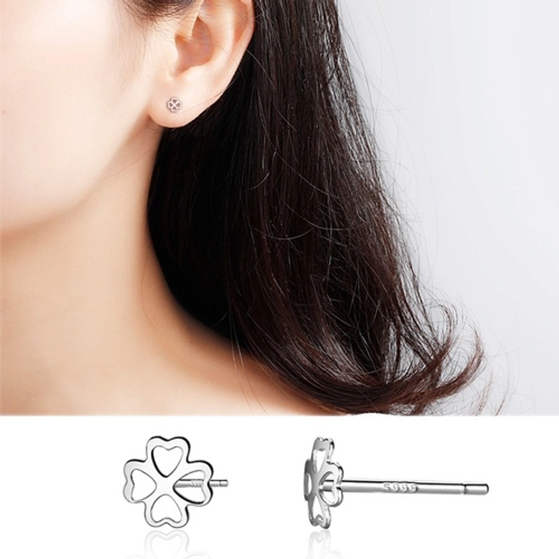 1 Pair 925 Sterling Silver Four Leaf Clover Star Lightning Ear Studs