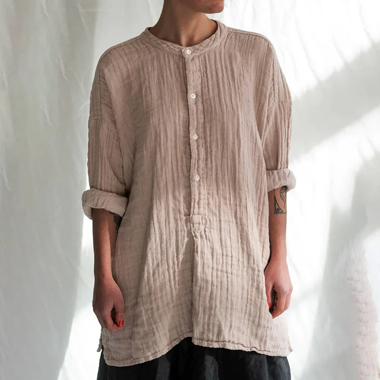 Vintage Solid Color Button Comfy Long Sleeve Shirt