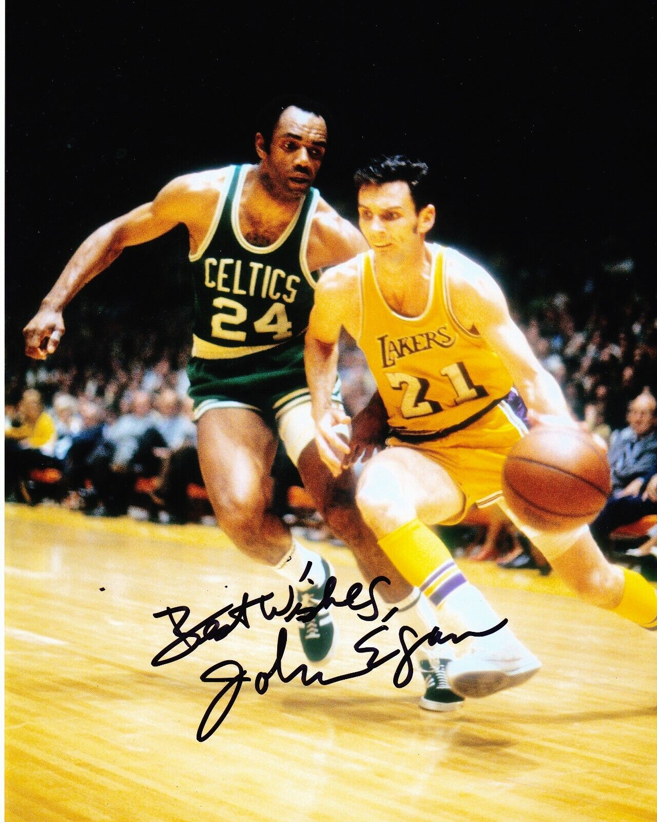 Johnny Egan signed 8x10 Los Angeles Lakers color Photo Poster painting