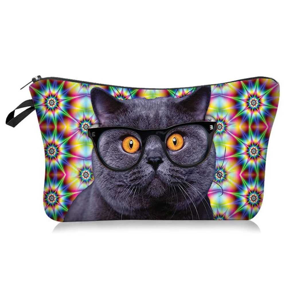 Polyester Cosmetic Bag - Glasses Cat