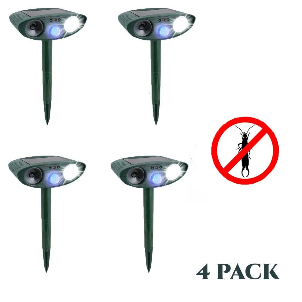 Ultrasonic Earwig Repeller - PACK of 4 - Solar Powered - Get Rid of Earwigs in 48 Hours or It's FREE - vzzhome