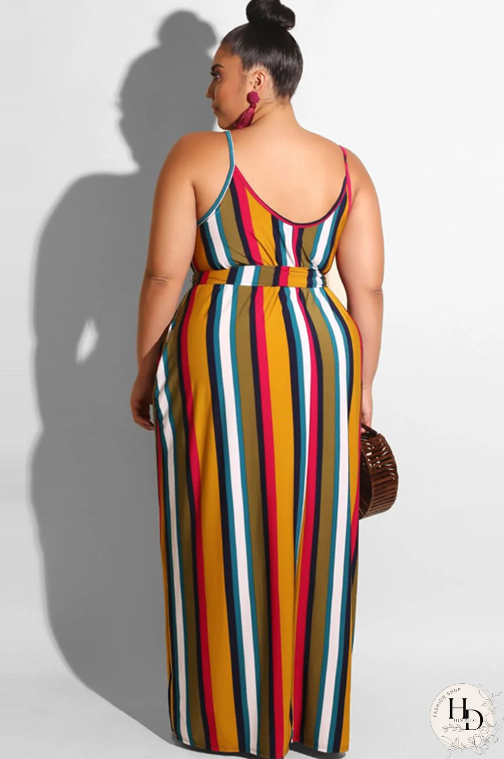 rose red Polyester Sexy O Neck Bandage Striped Print