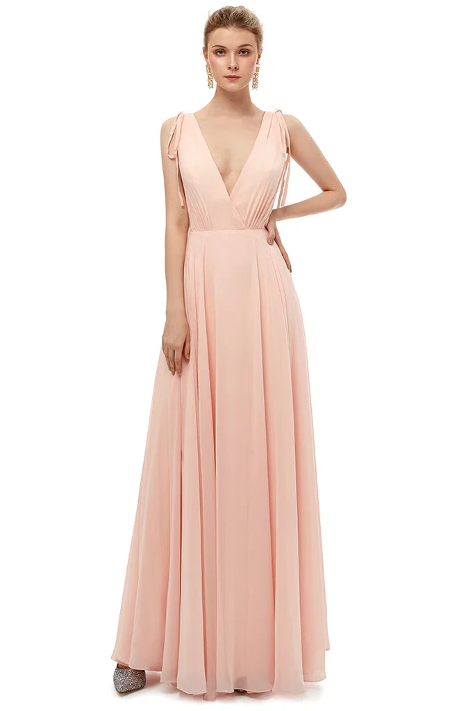 Miabel Sleeveless V-Neck Bridesmaid Dress Backless