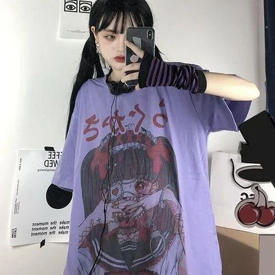 Printed Gothic Vintage Japanese School Girl T-shirt Kawaii Tee Top Novameme