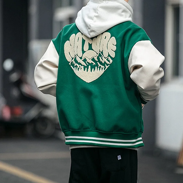 Retro Flocking Embroidered Men's Baseball Vitality Jacket at Hiphopee