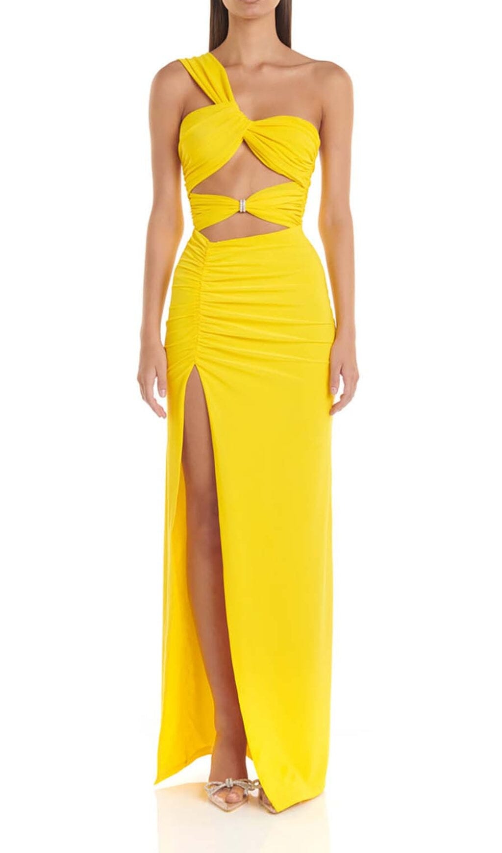 Cutout One-Shoulder Midi Dress In Lemon