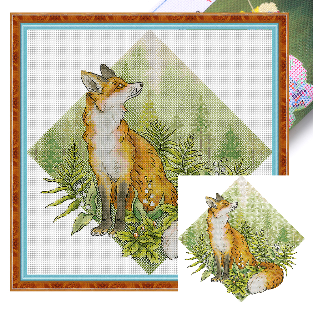 Fox In The Jungle Partial 14CT Pre-stamped Canvas(34*34cm) Cross Stitch(backstitch)