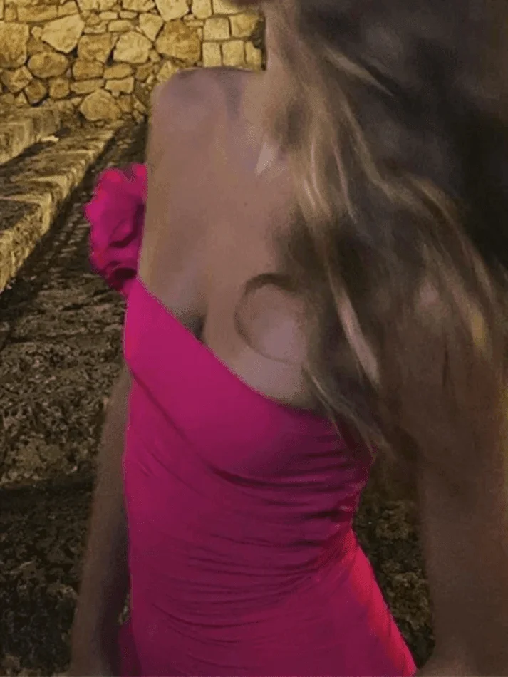 Brownm Asymmetric Ruffle Bandeau Maxi Dress