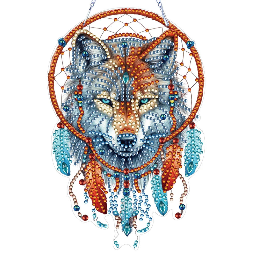 Special Shape DIY Diamond Painting Ornaments Wolf Head Full Drill Art Kit(Single Sided)