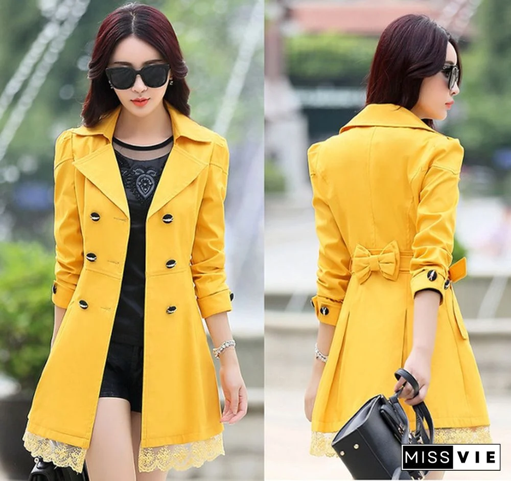 Hot Spring and Autumn Long Trench Coat for Women Lace Fashion British Style Windbreaker  Coats 9 Color U.S Size:XXS-XL