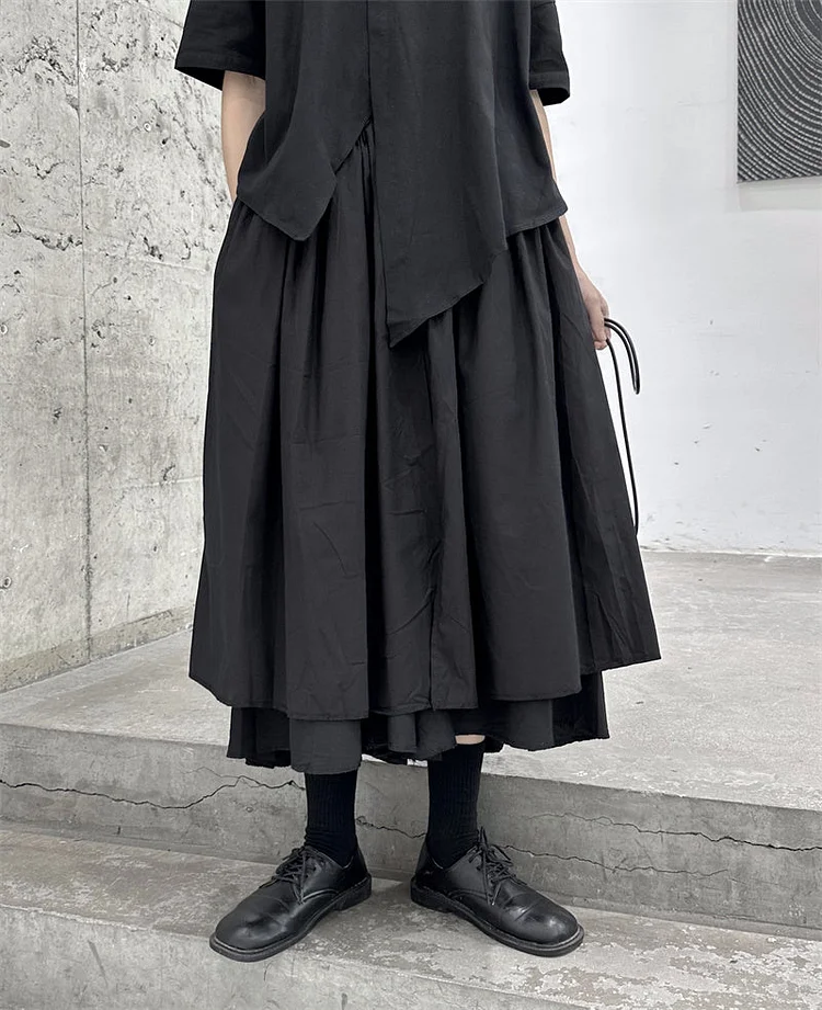 Solid Color Series Loose Double Darkwear Design Slacks Pants-dark style-men's clothing-halloween