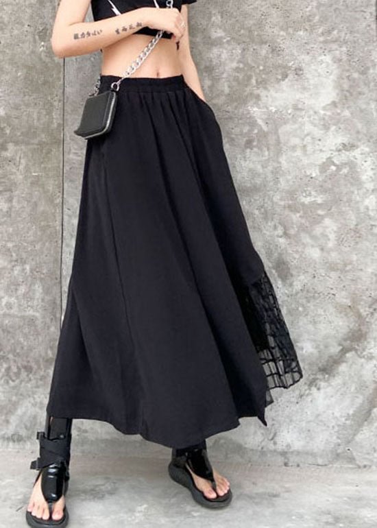 Handmade Black Elastic Waist Embroidered Knit Straight Skirt Winter