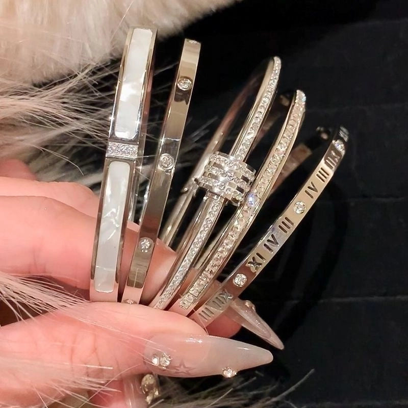 Vintage Style Minimalist Solid Color Titanium Steel Bangle In Bulk3