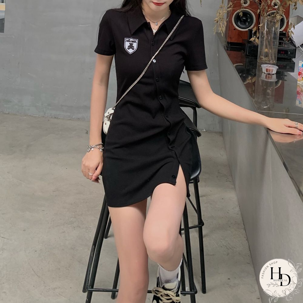 Short Sleeve Buttons Sexy Bodycon Maxi DressesFor Women Autumn Fashion Streetwear Outfits Party Elegant Wear Woman Dress