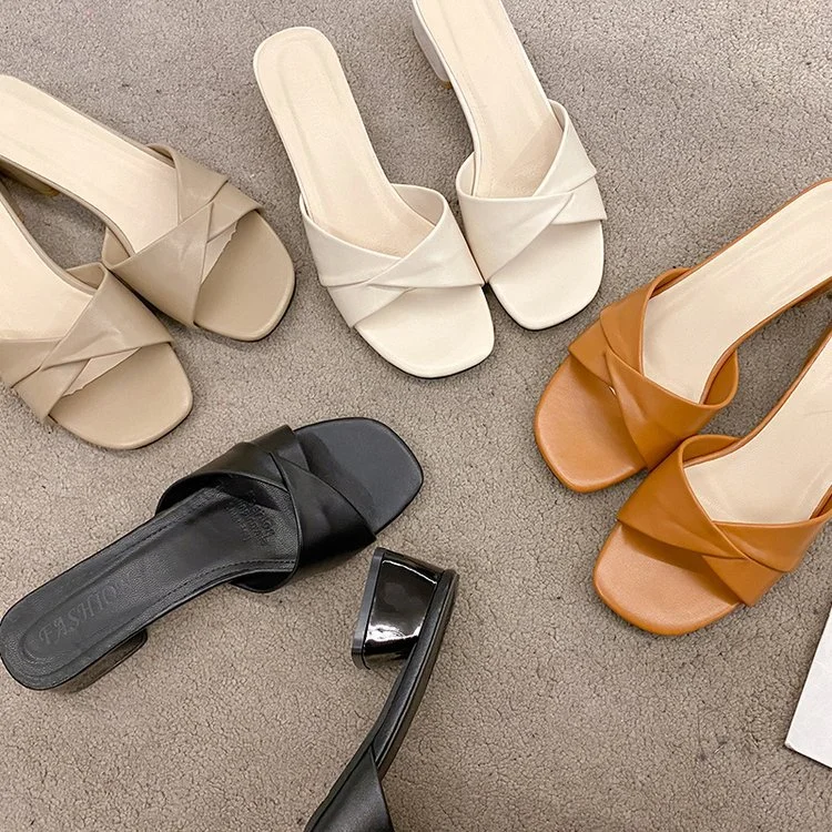 Wongn Wongn Summer New Women's Shoes Fashion Pleated One-Word Outside Wear With Cool Drag Thick With Slippers Large Size