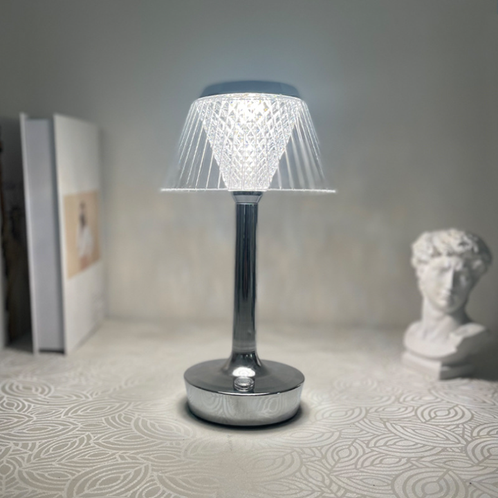 Crystal Diamond Metal Table Lamp - 3 Way Dimmable & Rechargeable Atmosphere Night Light - Appledas