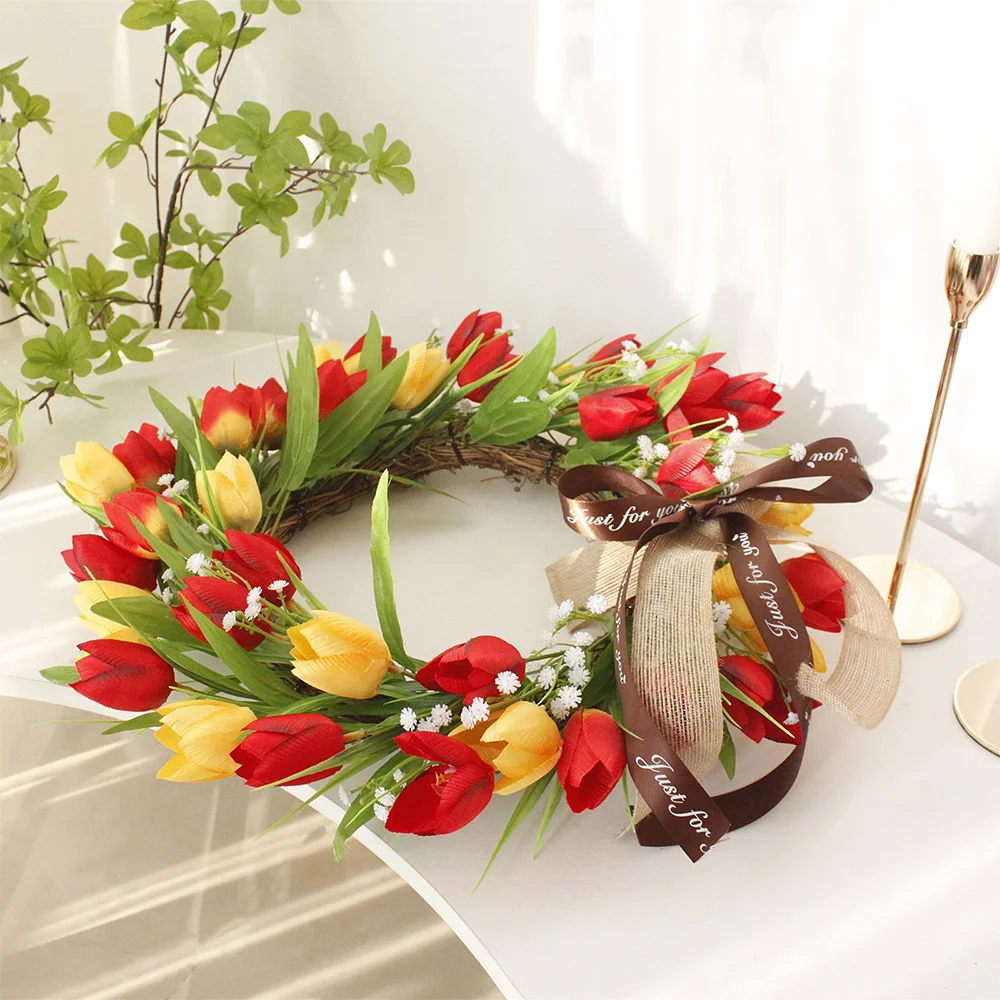 Color Simulation Tulip Wreath Door Hanging Props Decoration
