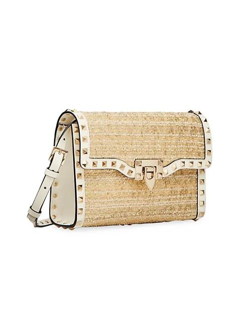 Valentino Garavani Small Rockstud Shoulder Bag in Boucl&eacute; Raffia
