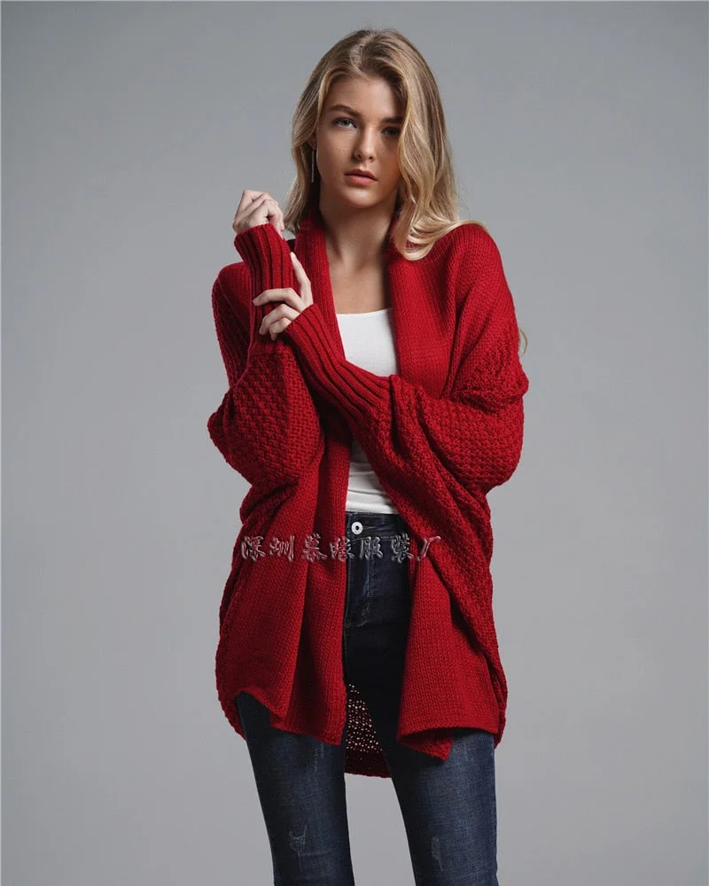 2021 new style bat sleeve large size long knitted cardigan sweater women's jacket women's sweater