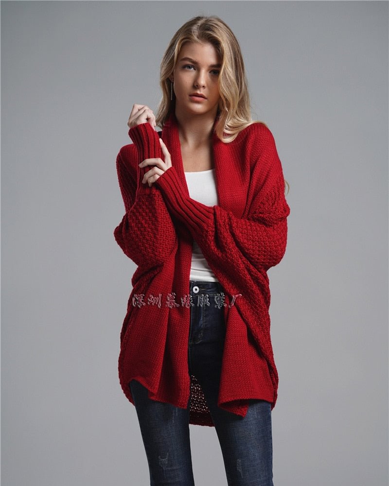 2021 new style bat sleeve large size long knitted cardigan sweater women's jacket women's sweater